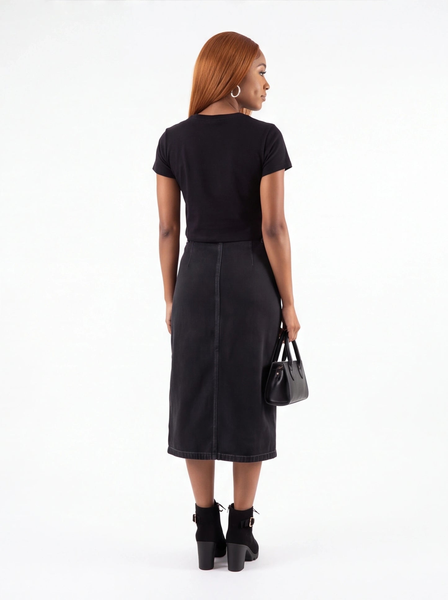 Button Down Midi Denim Skirt
