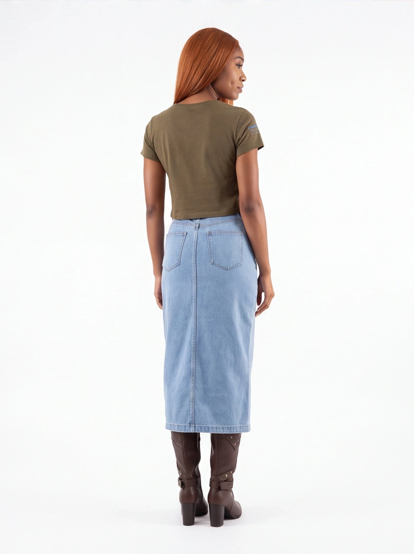 Buttoned Split Denim Skirt