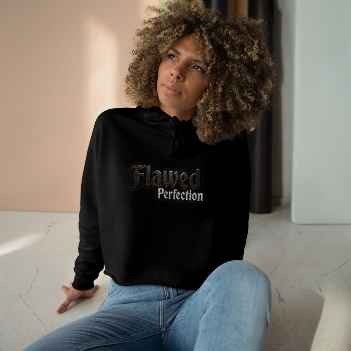 Flawed Perfection Graphic Crop Hoodie