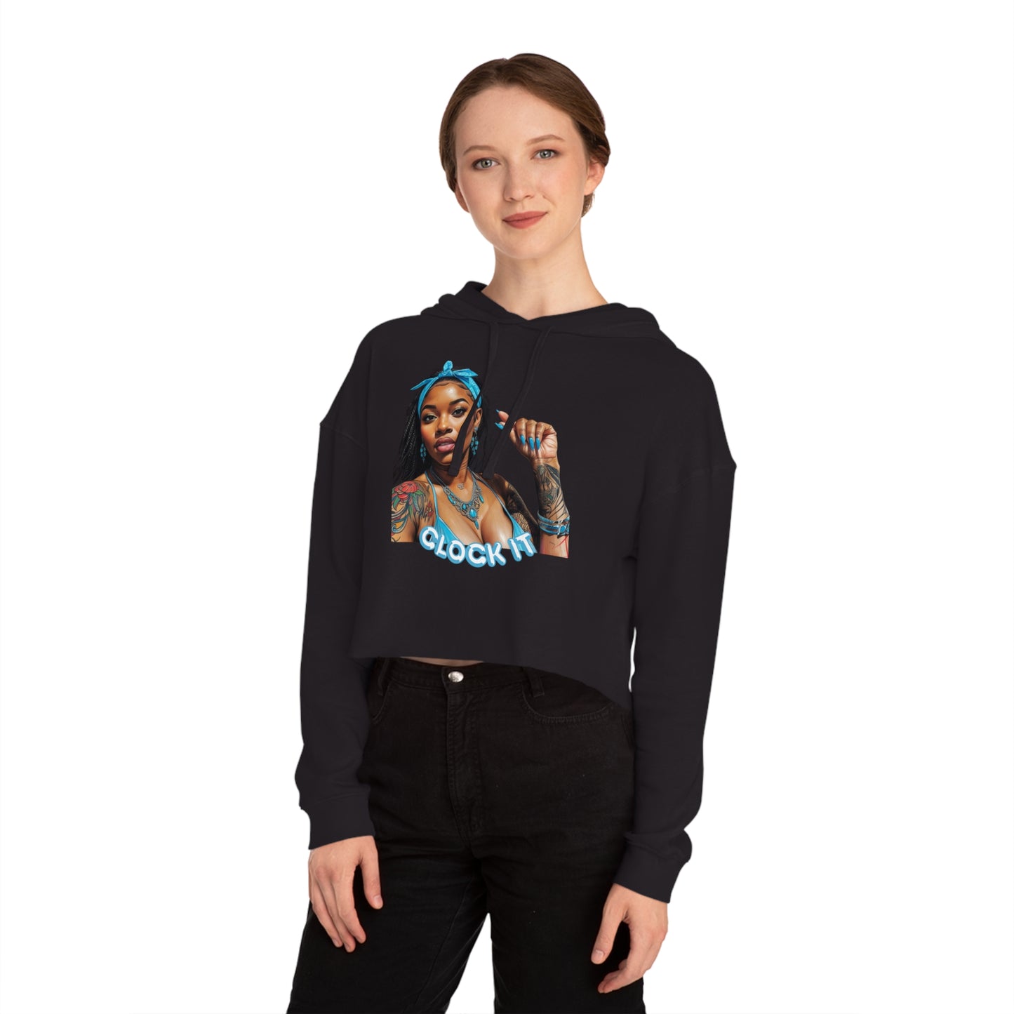 "Clock It" Graphic Crop Hoodie