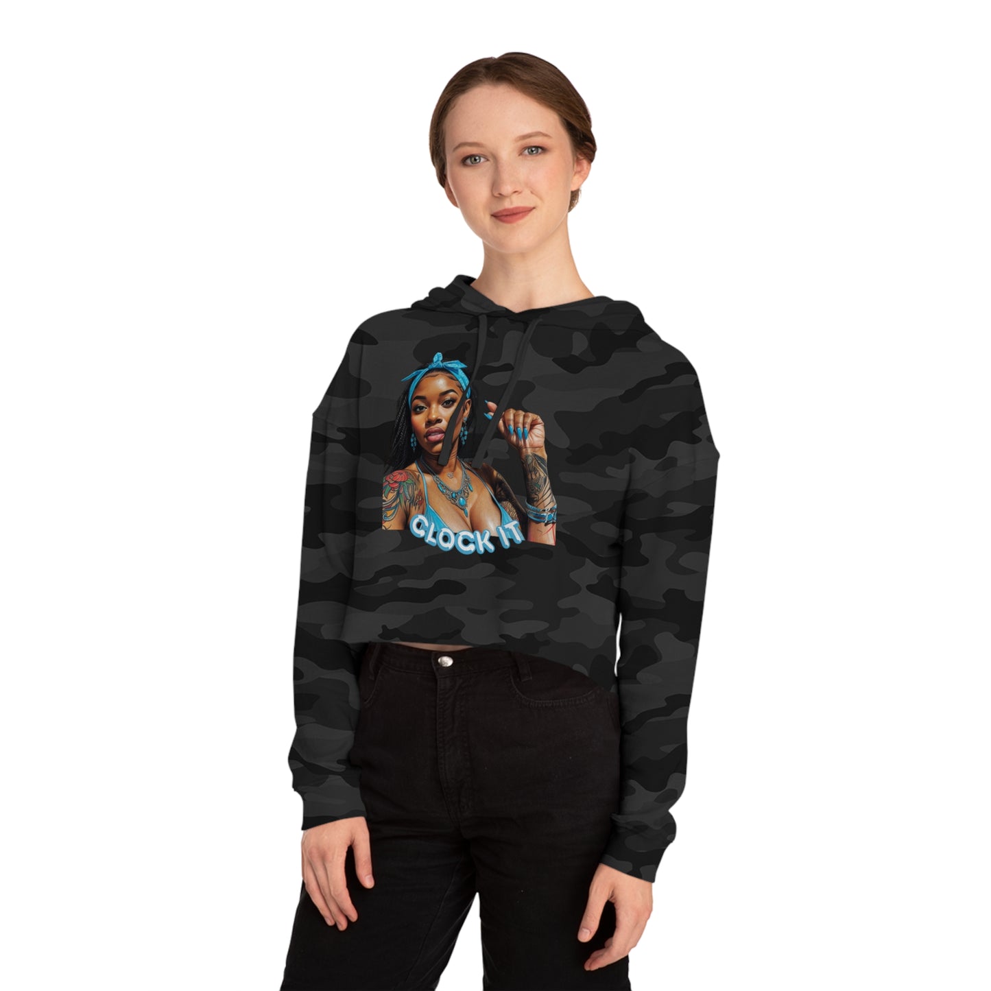 "Clock It" Graphic Crop Hoodie