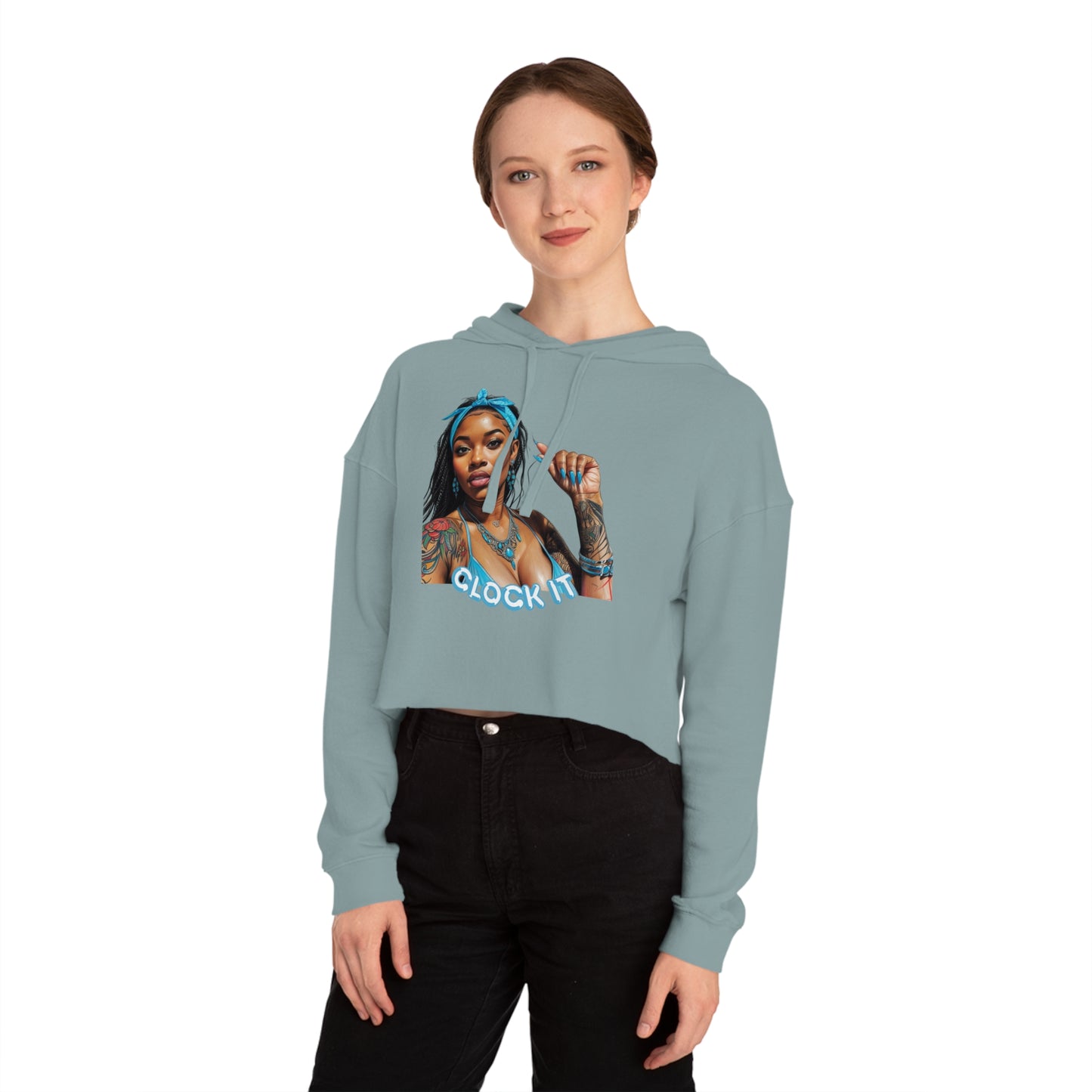 "Clock It" Graphic Crop Hoodie
