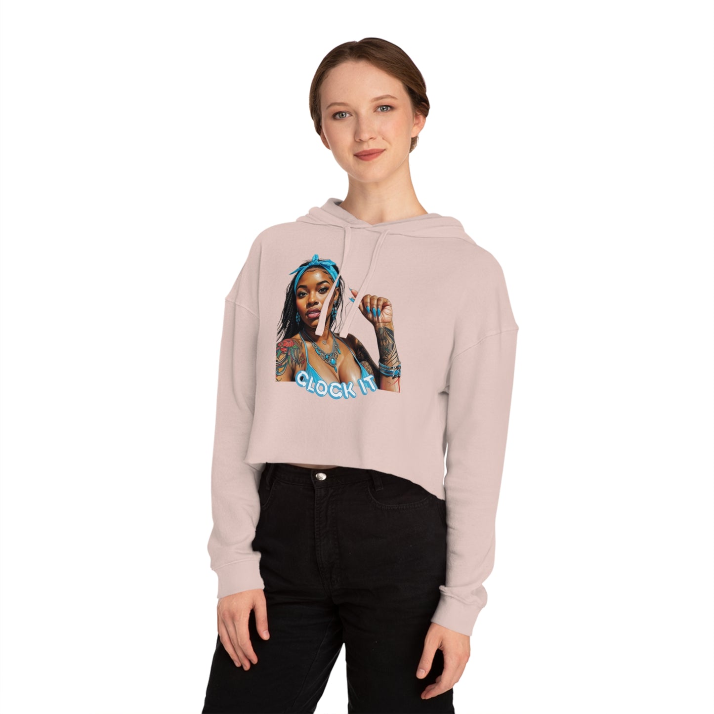 "Clock It" Graphic Crop Hoodie
