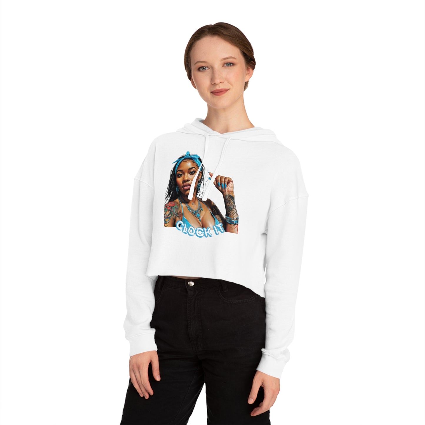 "Clock It" Graphic Crop Hoodie