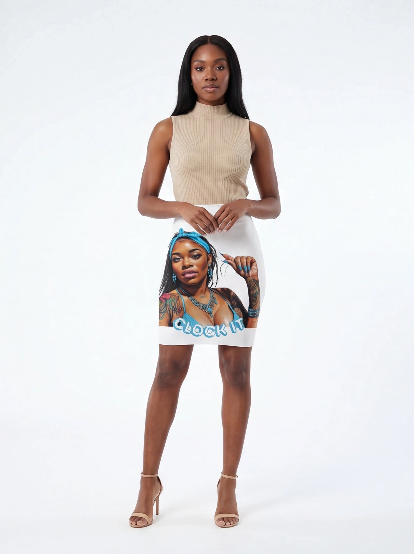 "Clock It" Graphic Pencil Skirt