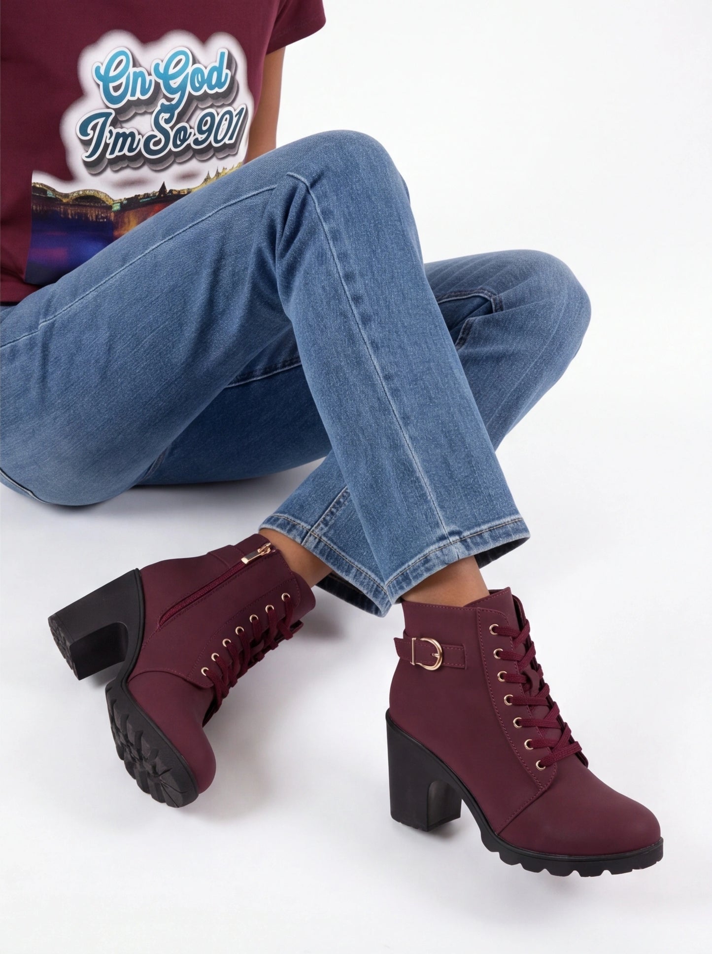 Lace Up Block Heels Boots