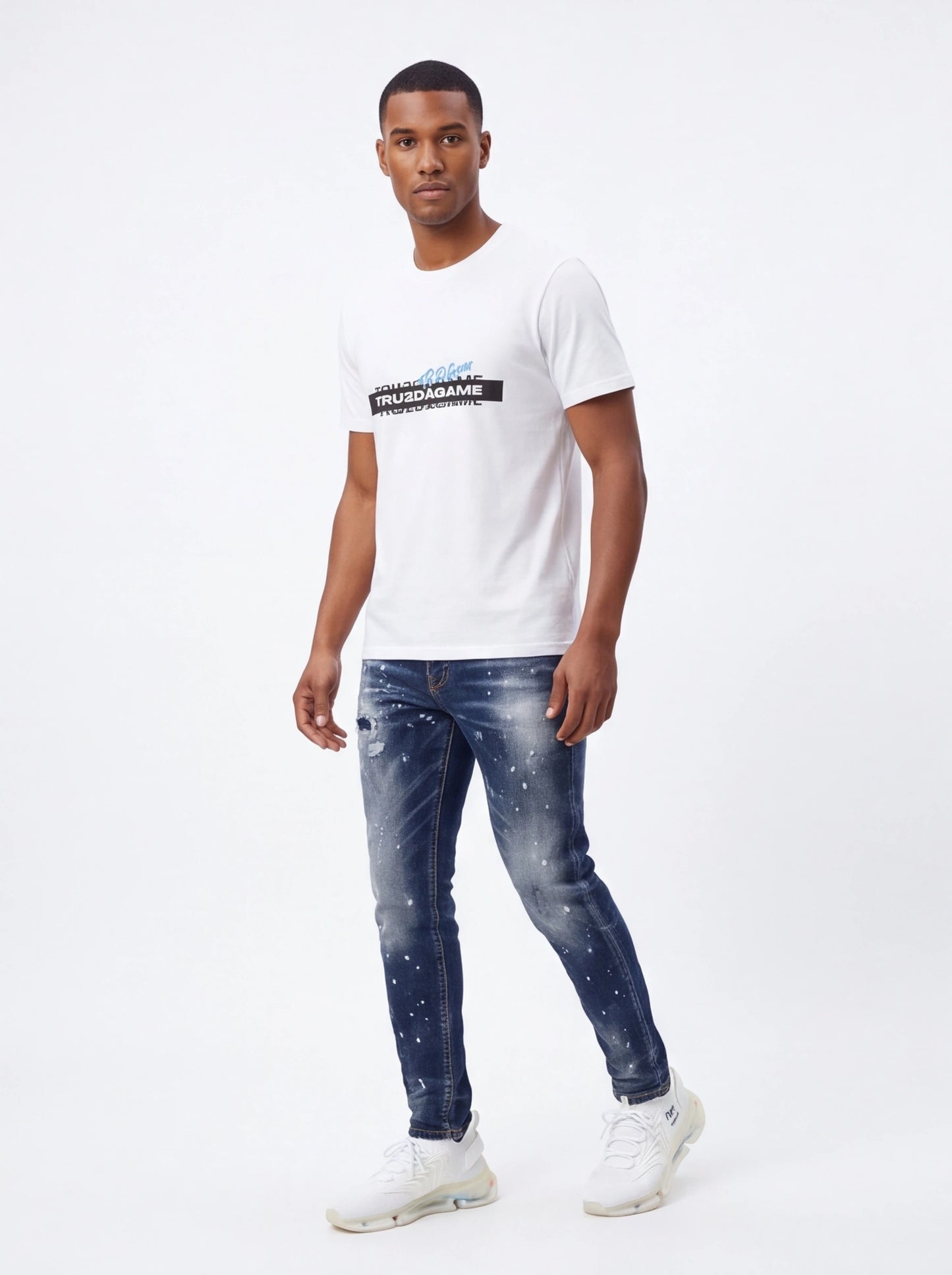 Men's Distressed Paint Splatter Slim Fit Jeans