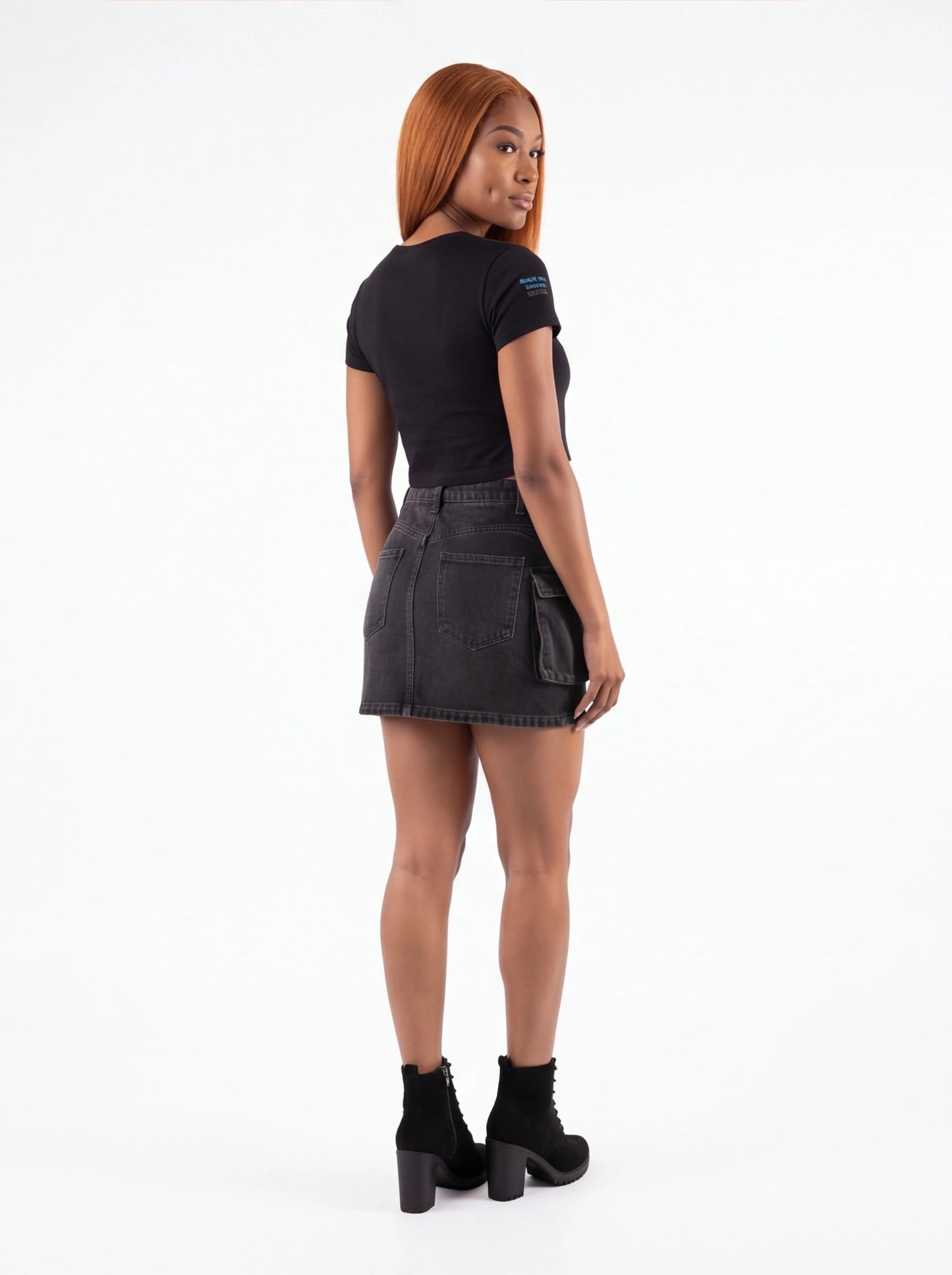 Criss-Cross Waist Detail Denim Mini Skirt