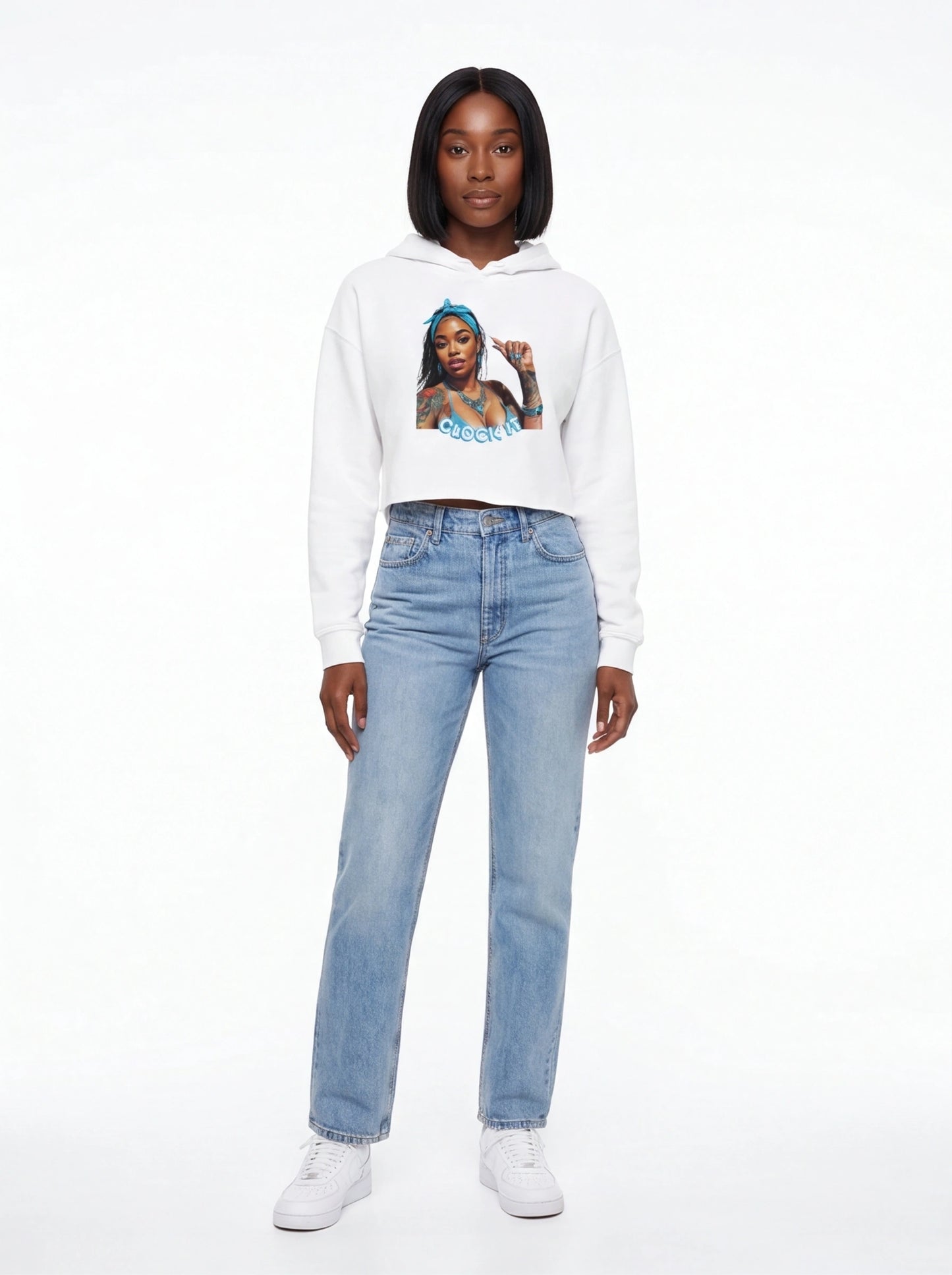 "Clock It" Graphic Crop Hoodie