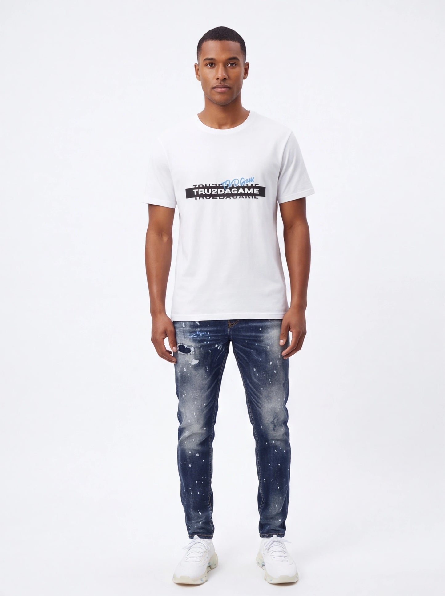 Men's Distressed Paint Splatter Slim Fit Jeans