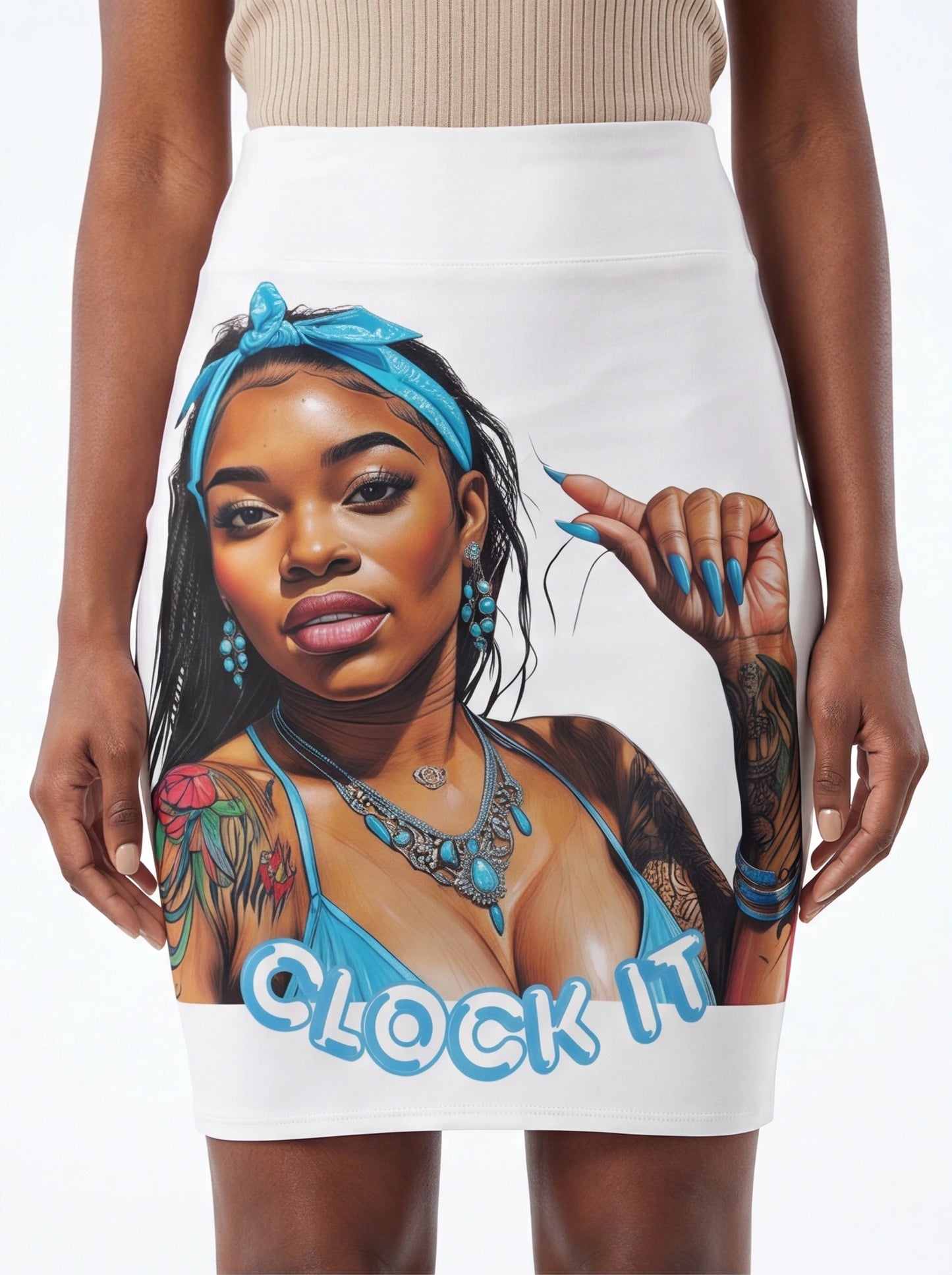 "Clock It" Graphic Pencil Skirt