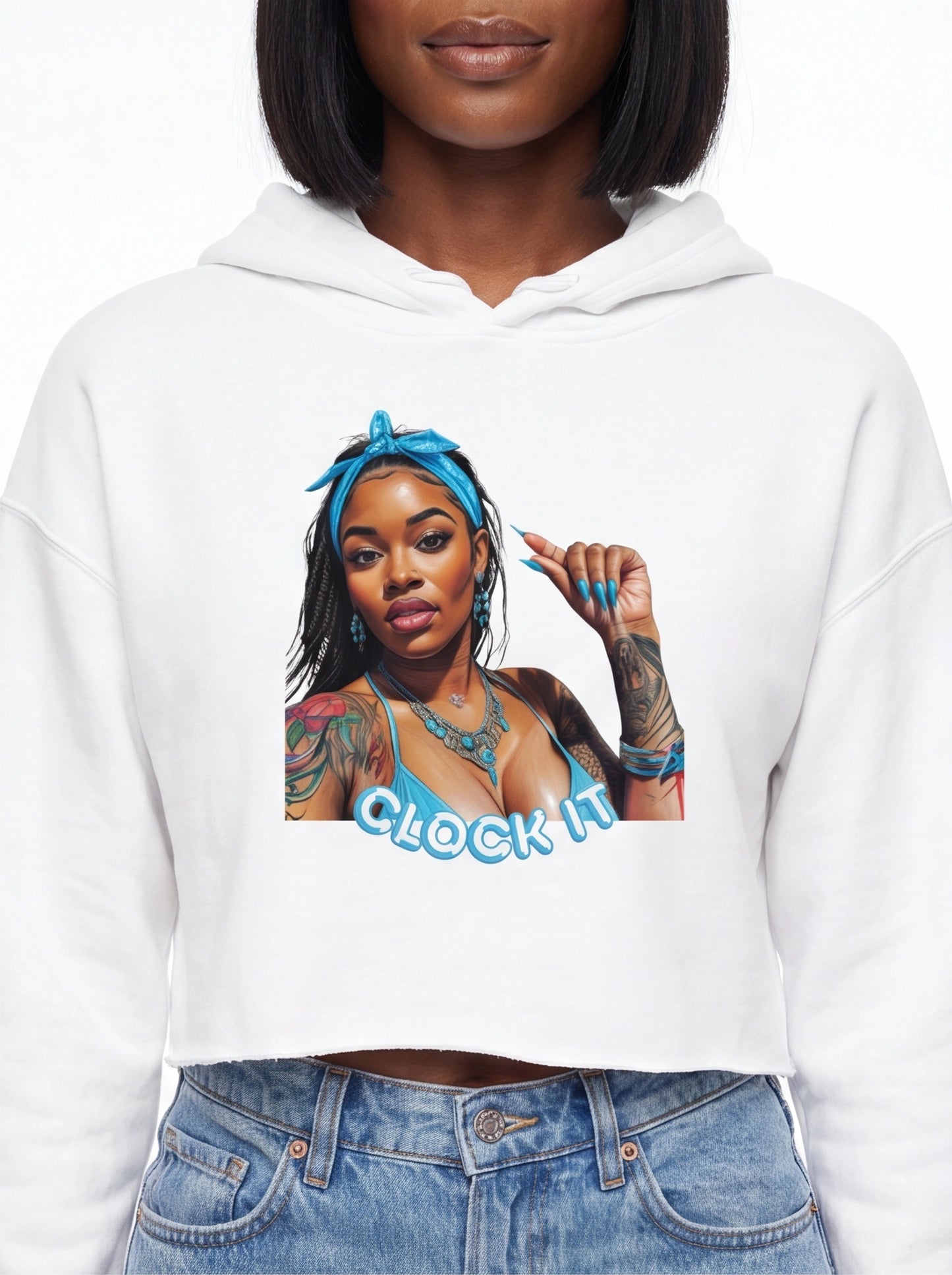 "Clock It" Graphic Crop Hoodie