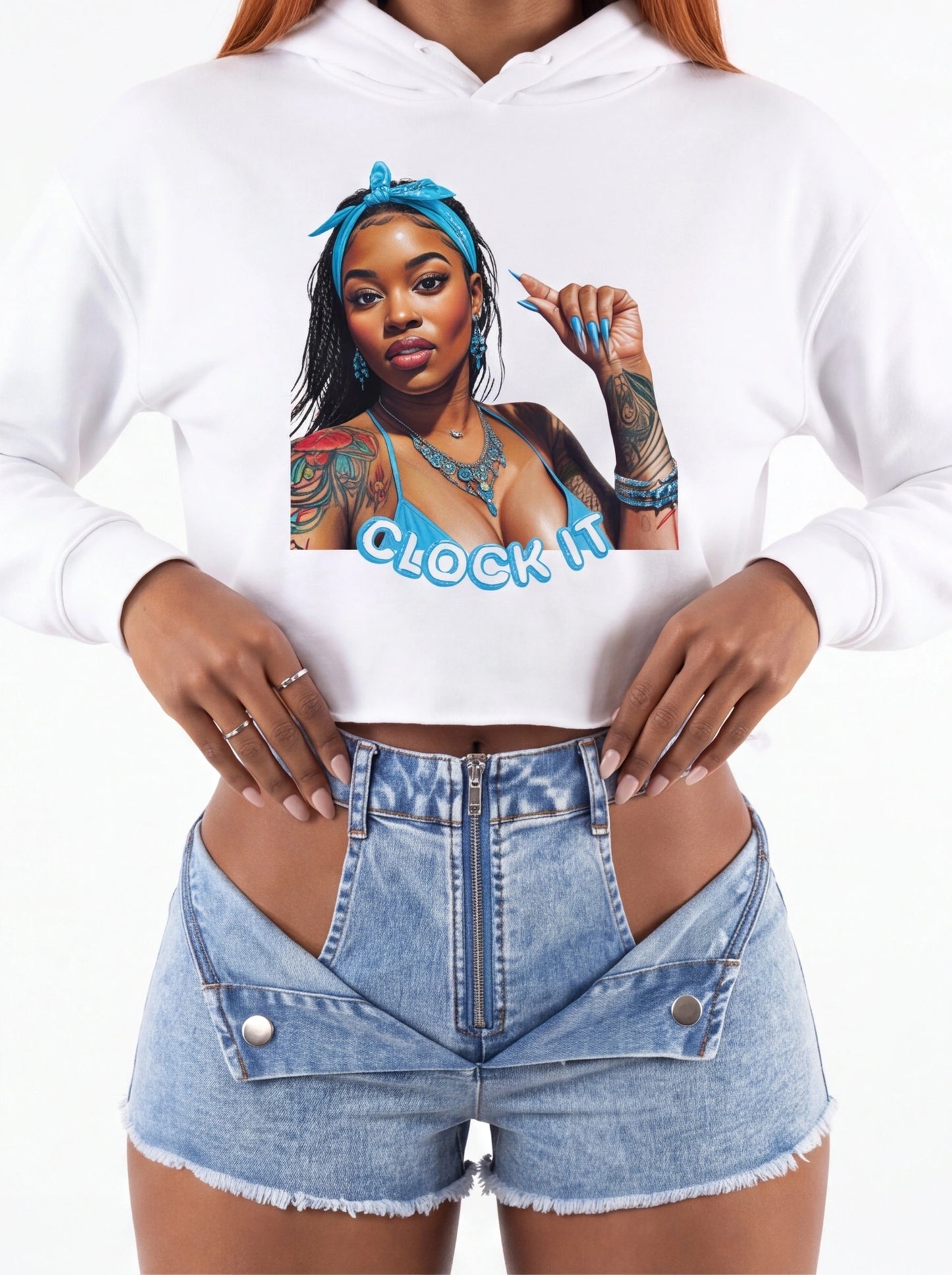 "Clock It" Graphic Crop Hoodie