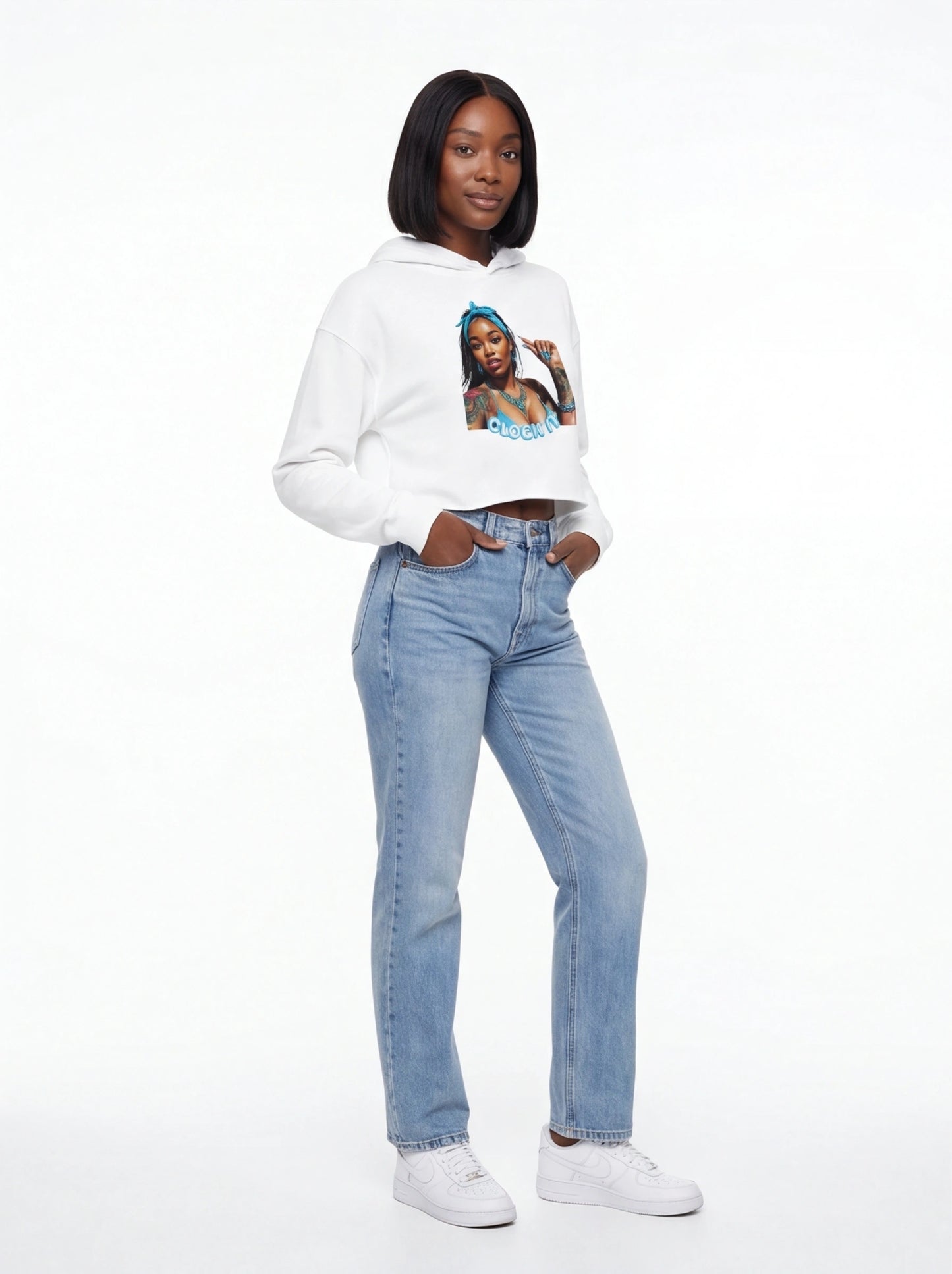 "Clock It" Graphic Crop Hoodie